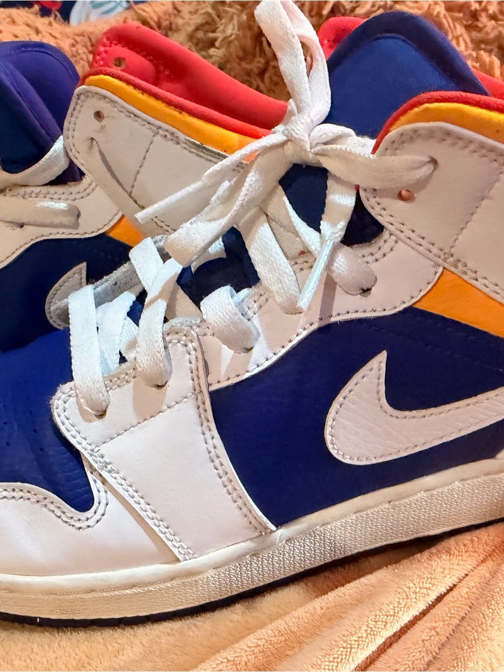 Jordan Kids High-Top Sneakers in Blue, White & Orange